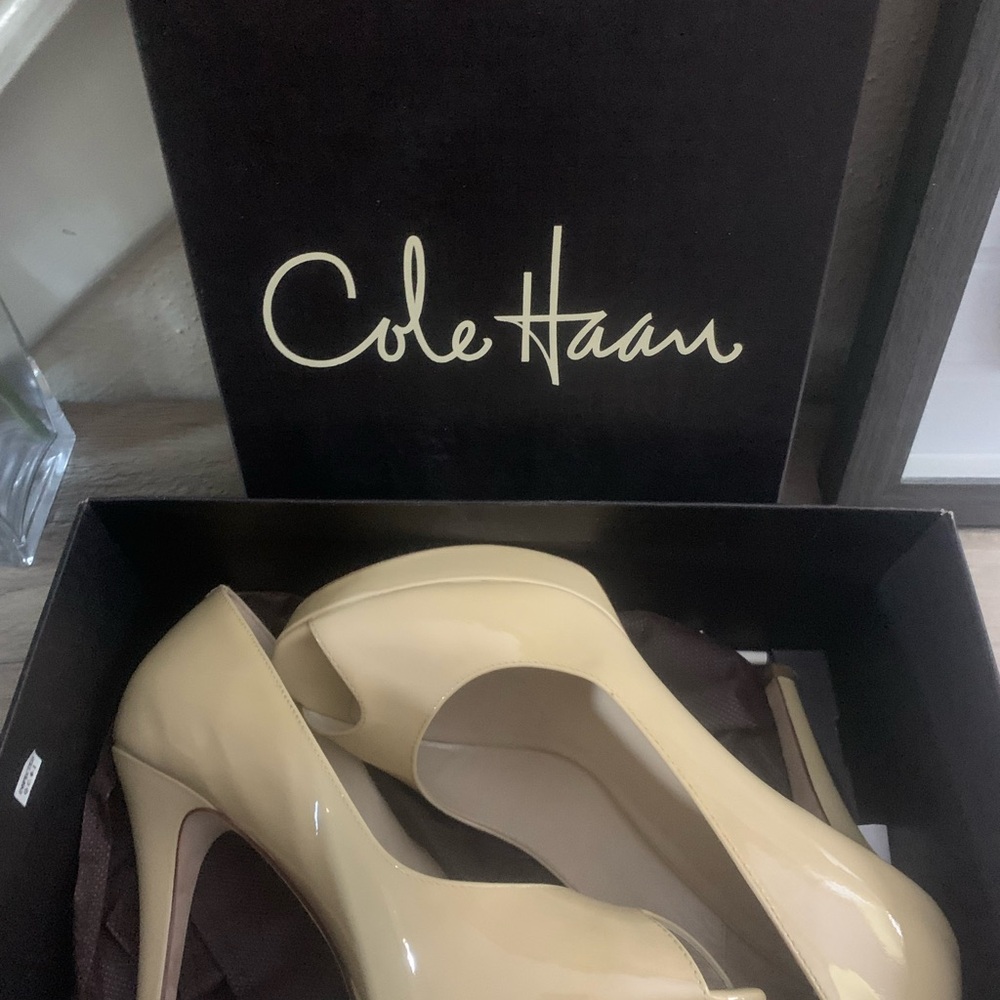 Cole Haan Women's Tan Peep Toe Heels